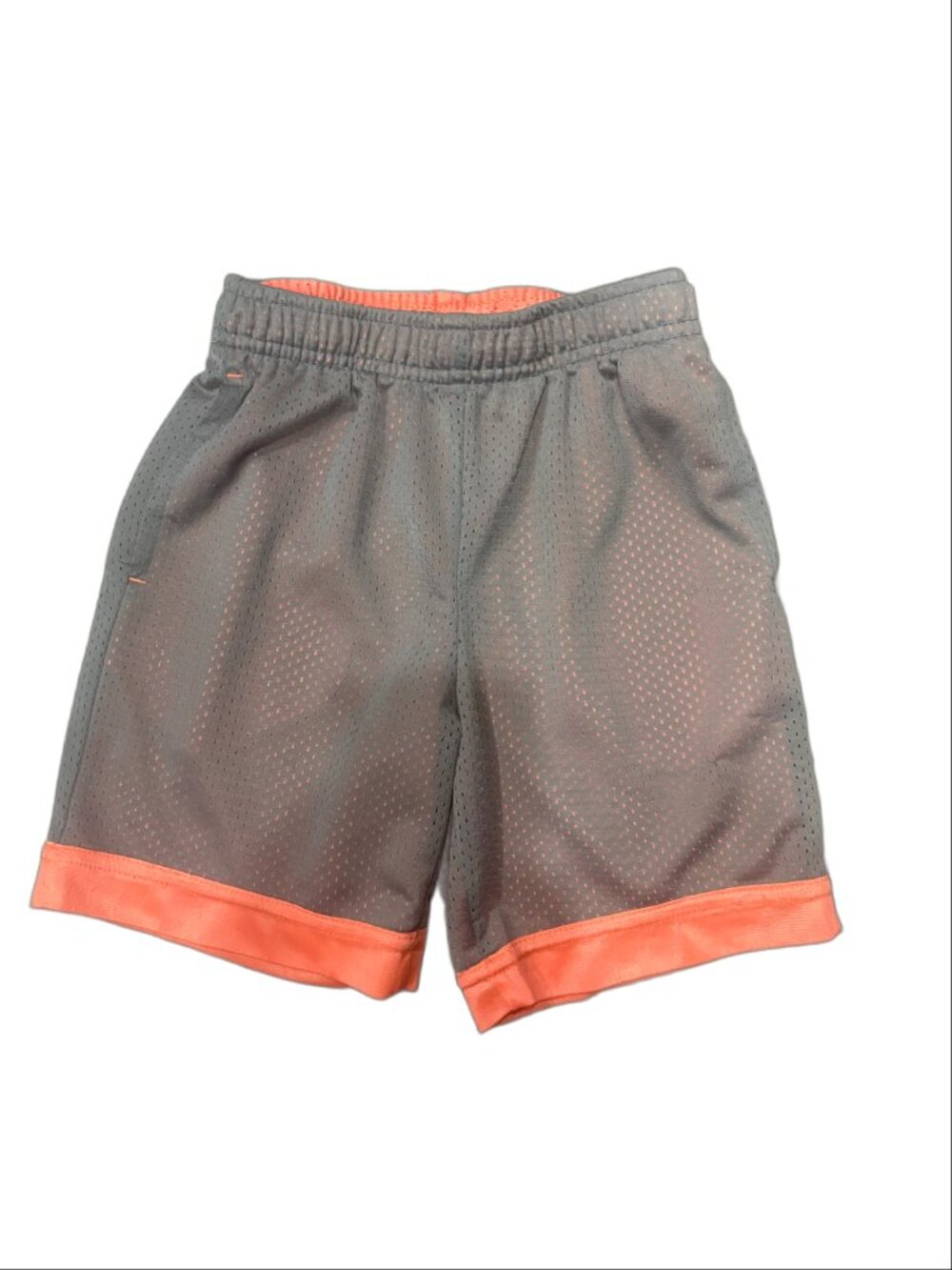 Athletic Works Boys Grey & Neon Coral Mesh Basketball Shorts (Small 6-7)